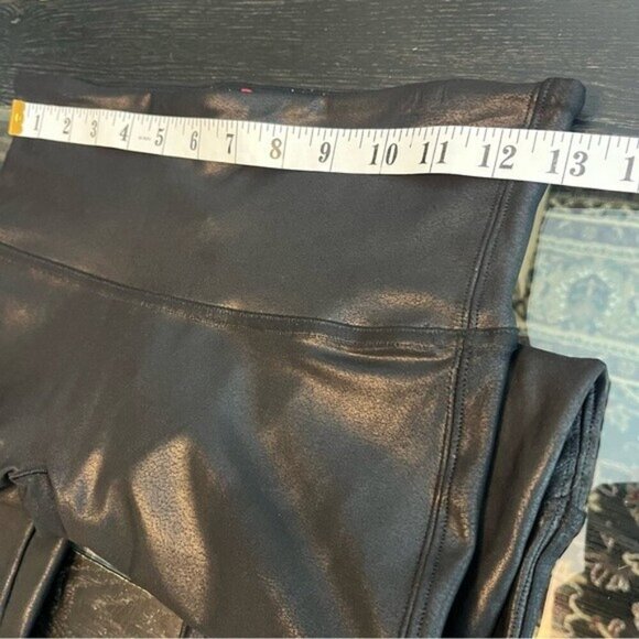 Spanx Women's Size Medium Metallic Faux Leather High Waist Black Moto Leggings - Picture 8 of 13